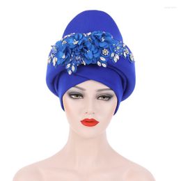 Ethnic Clothing 2023 African Headtie Diamonds Flower Women's Wedding Party Auto Gele Headties Nigerian Female Head Wraps Turban Cap