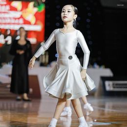 Stage Wear Latin Dance Costumes Long Sleeved Skirts Suit Rumba Tango Dress Children Performance Clothes DN12137