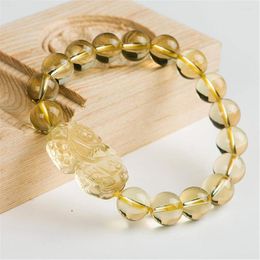 Strand Natural Yellow Citrine Quartz Women Men Bracelet 10mm 12mm 14mm Pi Xiu Pendant Beads Wealthy Jewellery