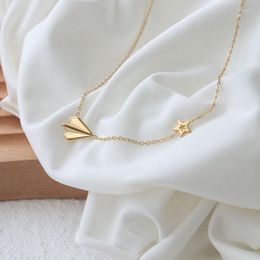 Pendant Necklaces South Korea Fashion Simple High Quality Titanium Steel Childhood Paper Aircraft Necklace Gift Banquet Women Jewelry