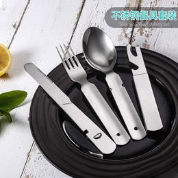 Dinnerware Sets Portable Metal Cutlery Set Camping Simple Stainless Steel Thicken Eco Friendly Tableware Jogo De Talheres Home Decore