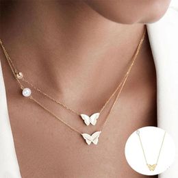 Chains 925 Sterling Silver Pearl Butterfly Necklace For Women Girl Geometric Fine Chain Design Jewellery Party Gift Drop