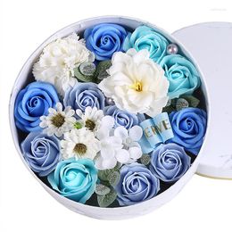 Decorative Flowers Rose Soap Flower Small Round Gift Box Artificial Roses Valentine's Day For Girlfriend Wedding Party