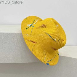 Wide Brim Hats Bucket Hats New Fashion Harajuku Style Sun Hats For Women Men Yellow Str Hat Panama Boater Hats Wide Brim Beach Cap Foldable Derby Hat YQ231116