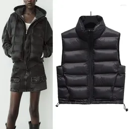 Women's Vests Black Puffer For Women 2023 Vintage Turtleneck Zip-Up Reversible Cropped Jacket Down Vest Winter Coat