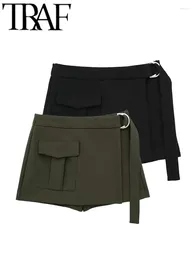 Women's Shorts Solid Women Skirts With Belt Zipper High Waisted Pleated Skorts Loose Female Short Pant 2023 Autumn Y2K