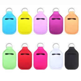 Solid Color Neoprene Sanitizer Holder Keychains Outdoor Portable Mini Bottle Cover Key Chain Lipstick Cover LL