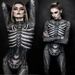 Basic Casual Dresses Horror Cosplay Skeleton Jumpsuit Halloween Costumes Slim Humen Body Women Zentai Skull Ghost Tight Suit Carnival Dress Up Party 231116