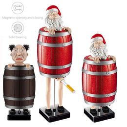 Novelty Items Funny Cigarette Holder Creative Spoof Box Santa Claus in The Wooden Barrel Figurines Statue Case for Christmas Home Decor 231116