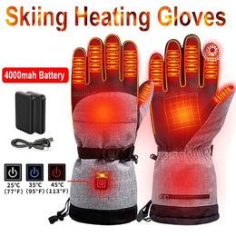 Ski Gloves Winter Ski Heating Gloves Cycling Gloves Waterproof Moto Gloves Touch Screen Cotton Hand Warmer 4000mah Electric Thermal Gloves 231116