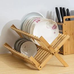 Kitchen Storage Wood Dish Drying Rack Drainer Pot Lid Holder Wooden Drain 2Layers Organiser Shelf