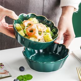 Bowls Nordic Green Ceramic Phnom Penh Fruit Salad Bowl Snack Candy Biscuit Rice Soup Instant Noodle Dinnerware Kitchen Tableware