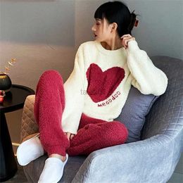 Women's Sleep Lounge Winter Plush Pyjamas Set Women Full Sleeve Tops Long Pants Flannel Pyjama Cosy PJS Warm Soft Cute Homewear zln231116