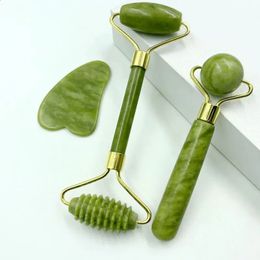 Face Care Devices Natural Jade Roller Massager for Face Body Back Foot Massage Roller Liftting Anti-wrinkle Double-end Gua Sha Jade Stone 231115