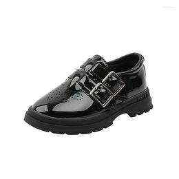 Flat Shoes COZULMA Kids Girls Boys T-Strap Hook & Loop Brogue Children Spring Fashion Patent Leather Size 26-36