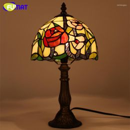 Table Lamps FUMAT Stained Glass Lamp Rose Bud Patterns Lightings For Living Room Bedside Light Creative Art LED