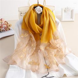 Scarves Luxury Embroidery Silk Scarf All-Mach Ladies Elegant Shawl Sun Protection Pashmina Cover-Ups Gift 70 190CM
