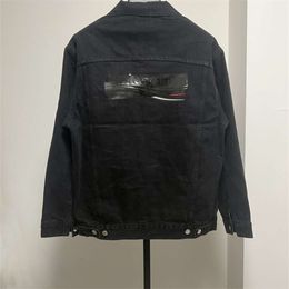 High Version b Family 23 Autumn and Winter New Cola Waves Black Glue Embroidery Couple Casual Loose Denim Jacket