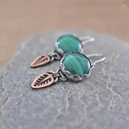 Dangle Earrings Fashion Round Metal Inlaid Green Stone Hook Women's Personality Feather Wedding Jewellery Gifts