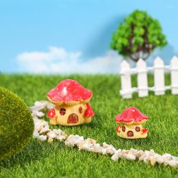 Decorative Figurines Figurine Miniature Simulated Plant Red Resin Mushroom House Micro Landscape Ornaments For Home Decorations Potted