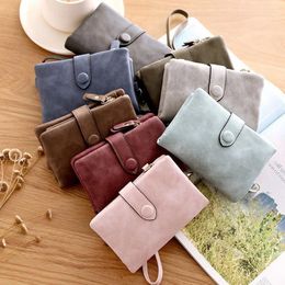 Wallets Hand-carrying Wallet Women's Short Frosted PU Card Bag Girls' Coin Purse Fashionable Multi-card Slot Clutch