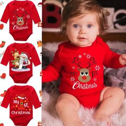 Rompers Baby Born My First Christmas Bodysuit Boy Girl Birth Creeper Long Sleeve Holiday Party Gift 231115