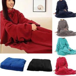 Blankets Women Men Warm Soft Coral Fleece Cuddle Snuggle Blanket with sleeves family winter warm wool blanket robe shawl with sleeves 231116