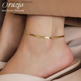 Anklets Orazio Snake Chain Anklet Bracelet for Women Men Girls Beach Stainless Steel Anklets Fashion Jewelry Gifts Not AllergicL231116