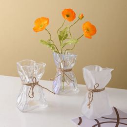 Vases Glass Vase Irregularly Folded Road Clear Glass Vase Creative Handicraft Ornaments Hydroponic Art Flower Vases Terrarium Pots 231115