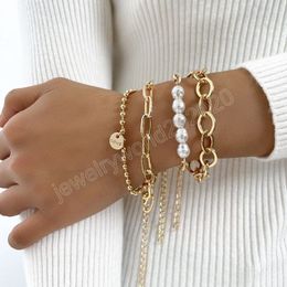 Bohemian Pearl Chain Bracelet Set For Women Trendy Gold Colour Link Chain Bangle Girls Trendy Jewellery Accessories