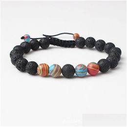 Charm Bracelets Natural Lava Stone Weave Colourf Bead Bracelet Diy Volcano Essential Oil Diffuser For Women Men Jewellery Drop Dhgarden Dh7H3