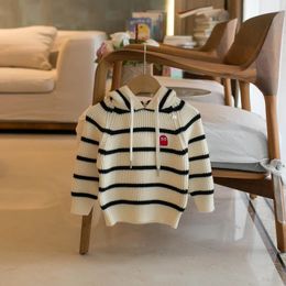 Pullover European Stripe Style Knitted Children Boys And Girls Hoodies Jacket Winte Kids Sweaters with Hats 231115