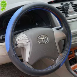 2023 Blue/Red/Gray Anti-Slip Leather Car Steering Wheel Cover for 37-38.5CM Universal Protective