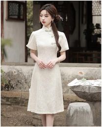 Ethnic Clothing 3 Colours Women Sweet Lace Cheongsam Chinese Style Dress Vintage Qipao Elegant Short Sleeve Improved Dresses S To XXL S2442