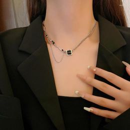 Pendant Necklaces Cool And Sweet Girl Style Black Zircon Titanium Steel Necklace Female Ins Fashionable Luxurious Small Crowd