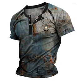 Men's T Shirts Vintage Button-down Crew Neck Mens 2023 Spring Summer Fashion Skull Printed Loose Tees Men Clothes Casual Pullover Tops