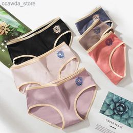 Women's Panties 2023 Fashion Women Casual Cotton Panties Mid-waist Underwear Threaded Brief Solid Colour Ladies Underpants Breathable Q231116