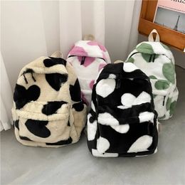 School Bag Korean Kawaii Schoolbags Streetwear Preppy Sweet Bags Highcapacity Y2k Aesthetic Contrast Colour Fluffy Backpacks Students 231116