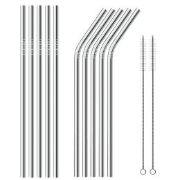 1000pcs 6*241MM 304 Stainless Steel Straw Reusable Home Party Wedding Bar Drinking Tools Barware 3pcs Straw inclus brush set C12