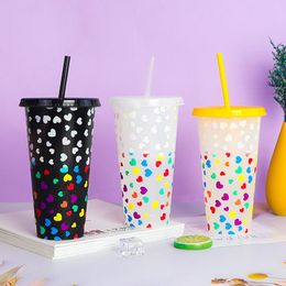 Mugs Creative Straw Cup With Lid Changing Color Mug PP Milk Coffee Tea Water Portable Drinking Tazas Reusable DrinkwareMugs