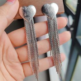 Stud Earrings Love Trendy Drawing Metal Heart Tassel Hanging For Women Gold Silver Colour Copper Alloy Drop Party Jewellery