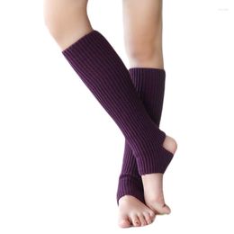 Women Socks 1 Pair Girls Ballet Dance Stirrup Ribbed Knitted Solid Color Toeless Latin Knee High Yoga Sports Warm