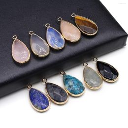 Pendant Necklaces Natural Stone Pendants Water Drop Gold Plated Lapis Lazuli Rose Quartzs For Jewelry Making Diy Women Necklace Earrings