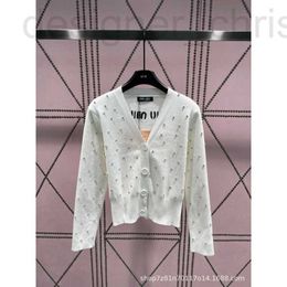 Women's Sweaters designer luxury Mm23 Autumn/Winter New V-Neck Nail Drill Knitted Cardigan Back Jacquard Letter Craft Single Wear Small Coat Knit 32IT