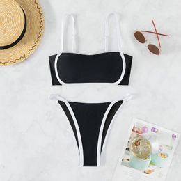 Women's Swimwear Colour Matching Bikini Low Waist Swimsuit Split Sexy 2023