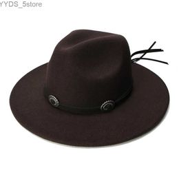 LUCKYLIANJI Vintage Wool stand studio hat with Wide Brim and Bowler Design for Women and Men - YQ231116