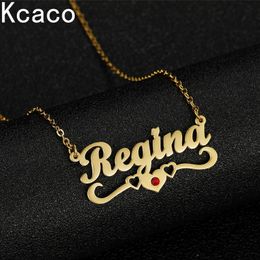 Pendant Necklaces Personalized Name Necklace with Red Stone Fashion Stainless Steel Gold Plated Women Letter BirthStone Pendant Chain Lover Gifts 231115