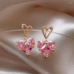 Dangle Earrings JWER Premium Pink Heart-shaped Zircon Pendant Gold Colour Necklace Jewellery Party Sexy Collarbone Chain For Women Accessories