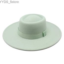 Wide Brim Hats Bucket Hats Fedora Hats for Women New 9.5cm Wide Brim Dress Men Caps Felted Hat Panama Church Wedding Ribbon Band Men Hat Sombreros De Mujer YQ231116