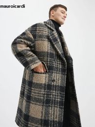 Men's Trench Coats Mauroicardi Autumn Winter Long Loose Stylish Thick Warm Colourful Plaid Wool Blends Coat Men Double Breasted Runway Fashion 231115